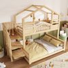 Merax Etagenbett 90x200cm oben 140x200cm unten Hausbett Kinderbett mit Treppenschrank Stauraum Regalen sicherer Aufstieg, Holzfarbe Bild 2