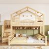 Merax Etagenbett 90x200cm oben 140x200cm unten Hausbett Kinderbett mit Treppenschrank Stauraum Regalen sicherer Aufstieg, Holzfarbe Bild 3