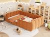 Merax Kinderbett, 90 x 200 cm Jugendbett, Einzelbett, Gepolstertes Kinder-Bodenbett, Samtbezug, komplett geschlossenes Design, abgerundete Ecken, Orange(Ohne Matratze) Bild 5