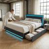 PXloue Polsterbett LED-Bett mit Stauraum und Ladeanschluss (Geeignet für Jugendliche und Erwachsene), Fernbedienung für LED-Farben und sicheres Leinenmaterial. Bild 2