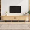 TV-Schrank 175 cm, Lowboard in heller Walnussoptik, ovales Design mit 2 Schiebetüren und Doppelschublade Bild 2