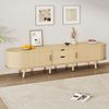 TV-Schrank 175 cm, Lowboard in heller Walnussoptik, ovales Design mit 2 Schiebetüren und Doppelschublade Bild 5