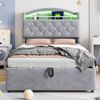 Kinderbett 90x200 cm mit LED-Licht, USB-Type-C-Anschluss & Stauraum – Samt Polsterbett mit Gasdrucksystem,Grau,inklusive Schaummatratze Bild 4