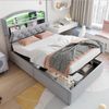 Kinderbett 90x200 cm mit LED-Licht, USB-Type-C-Anschluss & Stauraum – Samt Polsterbett mit Gasdrucksystem,Grau,inklusive Schaummatratze Bild 3