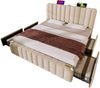 Polsterbett 140×200 cm aus Leinen-Stoff mit Matratze und vier Schubladen, beige Bild 5