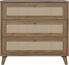 Forte GLENKEEN Kommode 90, Kommode im Boho-Stil mit Rattangeflecht, 3 Schubladen, Holzwerkstoff, Valencia Eiche Holzdekor| Naturrattan, 89,8 cm breit x 84 cm hoch x 42 cm tief Bild 2