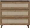 Forte GLENKEEN Kommode 90, Kommode im Boho-Stil mit Rattangeflecht, 3 Schubladen, Holzwerkstoff, Valencia Eiche Holzdekor| Naturrattan, 89,8 cm breit x 84 cm hoch x 42 cm tief Bild 4