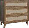 Forte GLENKEEN Kommode 90, Kommode im Boho-Stil mit Rattangeflecht, 3 Schubladen, Holzwerkstoff, Valencia Eiche Holzdekor| Naturrattan, 89,8 cm breit x 84 cm hoch x 42 cm tief Bild 3