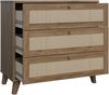 Forte GLENKEEN Kommode 90, Kommode im Boho-Stil mit Rattangeflecht, 3 Schubladen, Holzwerkstoff, Valencia Eiche Holzdekor| Naturrattan, 89,8 cm breit x 84 cm hoch x 42 cm tief Bild 5