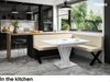 MEBLINI Eckbank für Esszimmer mit ausziehbarem Tisch - Küchenbank - Essecke - Sitzecke Küche - PETER - X-Beine 128x168x87cm Rechts - Creme Kunstleder/M Weiß Hochgl. Bild 2