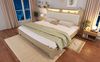 Doppelbett 160x200 cm mit LED-Kopfteil, Stauraum & inkl. Matratze, Eiche/Beige Bild 3