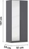 rauch Kleiderschrank Alba, Drehtürenschrank, Garderobenschrank, 2-türig, mit Spiegel, mit 1 Kleiderstange und 1 Einlegeboden, Farbe Grau metallic, Schwarz, Griffstange Grau metallic, Schwarz, 91x197x56cm Bild 4