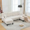 Großes U-förmiges 4-Sitzer Sofa aus weichem Leinenstoff, moderne Rückenlehne, mit zwei Chaise-Lounges, Beige Bild 2
