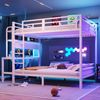 Etagenbett,Eisenrahmen Ablagefach Schreibtisch mit LED-Lichtleiste USB-Anschluss Sicherheitsgeländer Leiter ohne Matratze,Eisen,Weiß,140 x 200 cm Bild 4