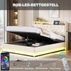 LED Polsterbett 160*200 cm mit USB-Ladeanschluss und Hydraulischer Lagerung, Hautfreundlicher Leinenstoff Beige Bild 4