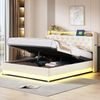 LED Polsterbett 160*200 cm mit USB-Ladeanschluss und Hydraulischer Lagerung, Hautfreundlicher Leinenstoff Beige Bild 3