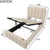 Novelux Polsterbett 90x200 cm mit USB Typ-C & Hydraulik-Stauraum – Leinen Beige, Kopfteil mit goldenen Zierstreifen Bild 2