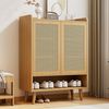 Schuhschrank mit Rattantüren & Push-Open, eiche, 80x35x105 cm Bild 4