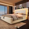 Polsterbett Doppelbett Samt mit LED-Diamantstreifen, USB & Type-C Ladestation, hydraulischem Stauraum Beige H 104 cm x T 209 cm x B 187 cm Bild 4