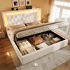 Polsterbett Doppelbett Samt mit LED-Diamantstreifen, USB & Type-C Ladestation, hydraulischem Stauraum Beige H 104 cm x T 209 cm x B 187 cm Bild 5