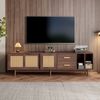TV Schrank Lowboard 190x40 cm Braun Spanplatte Rattan Türen 3 Türen 2 Schubladen halboffen Wohnzimmer Board Bild 5