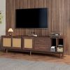 TV Schrank Lowboard 190x40 cm Braun Spanplatte Rattan Türen 3 Türen 2 Schubladen halboffen Wohnzimmer Board Bild 3