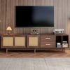 TV Schrank Lowboard 190x40 cm Braun Spanplatte Rattan Türen 3 Türen 2 Schubladen halboffen Wohnzimmer Board Bild 2