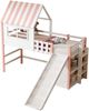 Hochbett 90×200 cm mit Rausfallschutz, Leiter und Rutsche, Rosa, ohne Matratze Bild 4