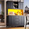 Hochwertiger Hochschrank mit LED-Beleuchtung und App-Steuerung (120×40×180cm ), Moderner Wohnzimmerschrank mit 4 Türen & 3 Schubladen, Küchenvitrine mit Musik-Lichtfunktion & Kippschutz Bild 1