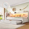 Stauraumbett mit LED-Beleuchtung, Gästebett, Lattenrost, Regal, Steckdose, USB und Type-C Anschluss, 90x200 cm, Einzelbett, Holzbett Bild 2