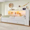 Stauraumbett mit LED-Beleuchtung, Gästebett, Lattenrost, Regal, Steckdose, USB und Type-C Anschluss, 90x200 cm, Einzelbett, Holzbett Bild 4