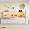 Stauraumbett mit LED-Beleuchtung, Gästebett, Lattenrost, Regal, Steckdose, USB und Type-C Anschluss, 90x200 cm, Einzelbett, Holzbett Bild 3