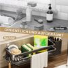 HEYHIPPO Küchenregal Küchenspülen-Organizer Besteckaufbewahrungsregal Handtuchhalter Haken, Stanzfreie Installation, wandmontiertes Waschbeckenregal 30×13×5CM, Badezimmerregal aus Aluminiumlegierung, Abtropfschale, Schwammhalter Bild 3