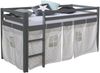 Hochbett mit Lattenrost 90x200 cm Spielbett Grau Kinderbett Leiter Holz Kiefer Vorhang Sterne Jugendbett Bild 5