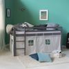 Hochbett mit Lattenrost 90x200 cm Spielbett Grau Kinderbett Leiter Holz Kiefer Vorhang Sterne Jugendbett Bild 2