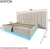 Merax Polsterbett 180×200, Doppelbett Stauraumbett mit LED und USB-C Ladefunktion, Bettgestell mit Lattenrost, Leinen, Beige, Ohne Matratze und Nachttisch Bild 4