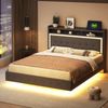 Polsterbett 140*200, mit USB-Steckdose und LED-Licht, Bett kann am Kopfende des Bettes platziert werden, verstecktes Fußdesign, Doppelflachbett, Leinenstoff Grau Bild 3