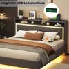 Polsterbett 140*200, mit USB-Steckdose und LED-Licht, Bett kann am Kopfende des Bettes platziert werden, verstecktes Fußdesign, Doppelflachbett, Leinenstoff Grau Bild 4