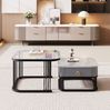 Stapelbarer Couchtisch-Set Marmoroptik & Glas mit Schublade - 60x60x42 + 50x50x34 cm Bild 2
