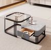 Stapelbarer Couchtisch-Set Marmoroptik & Glas mit Schublade - 60x60x42 + 50x50x34 cm Bild 5
