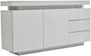 Sideboard 140 x 35 x 72,5 cm aus Spanplatte, Weiß Hochglanz teils, 2 Türen, 3 Schubladen, LED Bild 4