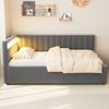 Polsterbett 90×200 cm mit LED und hydraulischem Bettkasten, Samtbezug, Grau Bild 3