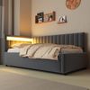 Polsterbett 90×200 cm mit LED und hydraulischem Bettkasten, Samtbezug, Grau Bild 4