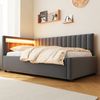 Polsterbett 90×200 cm mit LED und hydraulischem Bettkasten, Samtbezug, Grau Bild 2