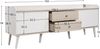 TV-Ständer 160 cm Weiß & Holz, Sideboard mit gestreiften Schiebetüren, zwei Schubladen, Massivholzbeine Bild 4