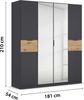 rauch Kleiderschrank, Drehtürenschrank TICAO, 6-türig, 2 Spiegeltüren, 2 Schubkästen, inkl. Türdämpferset, Grau metallic, 181 x 210 x 54 cm Bild 4
