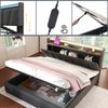 Merax Polsterbett, 140x190cm Doppelbett mit aufladen USB Ladefunktion Stauraum-Kopfteil und LED-Beleuchtung, Stauraumbetten Bettgestell, Grau Bild 3