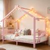 Kinderbett aus Metall in Hausform, 90x200 cm, mit Sicherheitsgitter, Dachdesign und dekorativem Rahmen, für Jungen und Mädchen, Rosa Bild 3