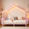 Kinderbett aus Metall in Hausform, 90x200 cm, mit Sicherheitsgitter, Dachdesign und dekorativem Rahmen, für Jungen und Mädchen, Rosa Bild 4