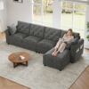 Merax 281cm Big-Sofa, Ecksofa mit Stauraum im Eckbereich, L-förmiger Stauraum im Eckbereich links und rechts verstellbar, Seitliche Armlehnen mit Magazintaschen, Samt Grau Bild 3